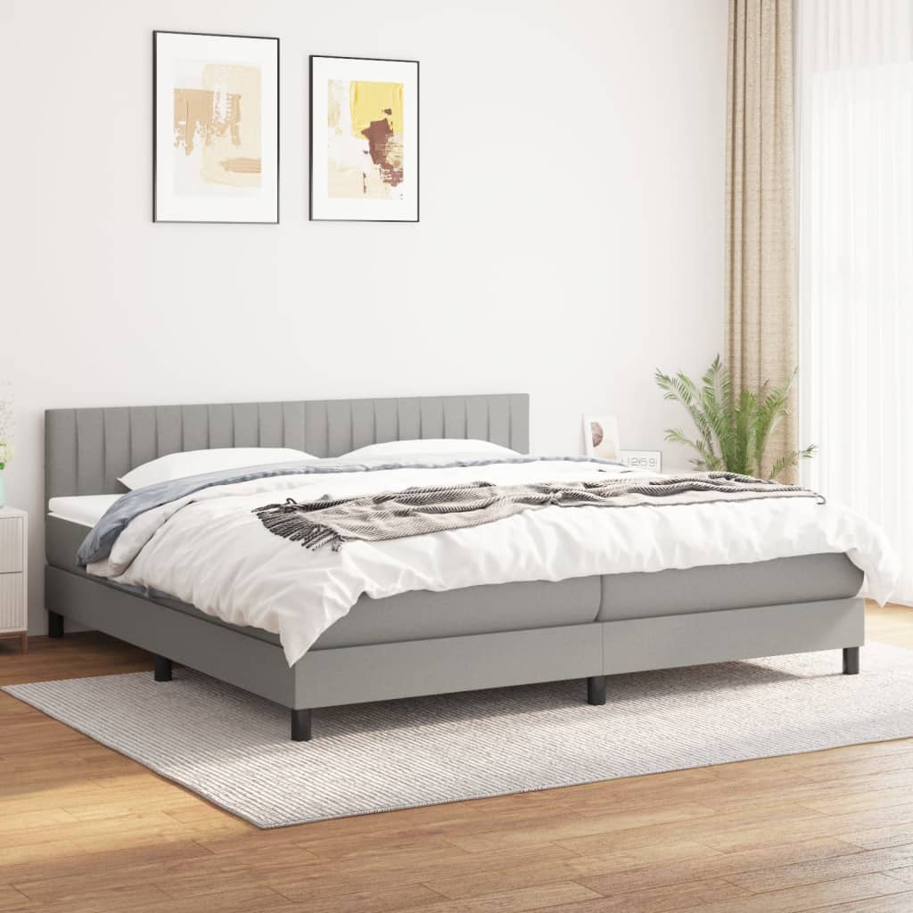 Box Spring Postel S Matrací Textil Světle Šedá