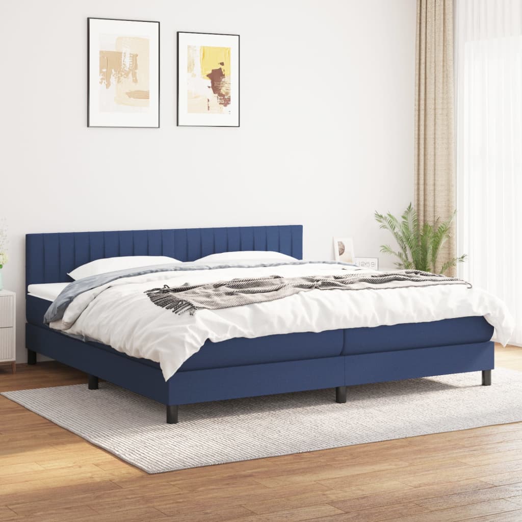 Box Spring Postel S Matrací Textil Modrá