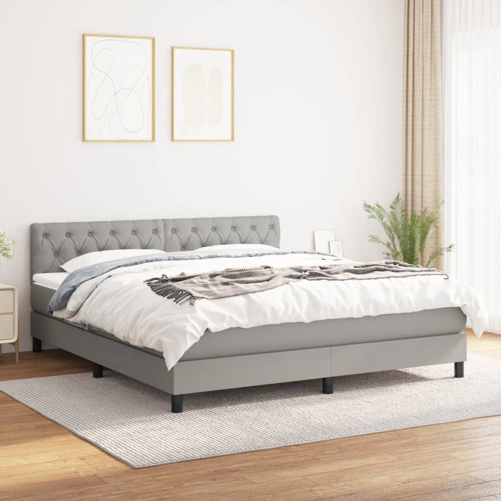 Box Spring Postel S Matrací Textil Světle Šedá