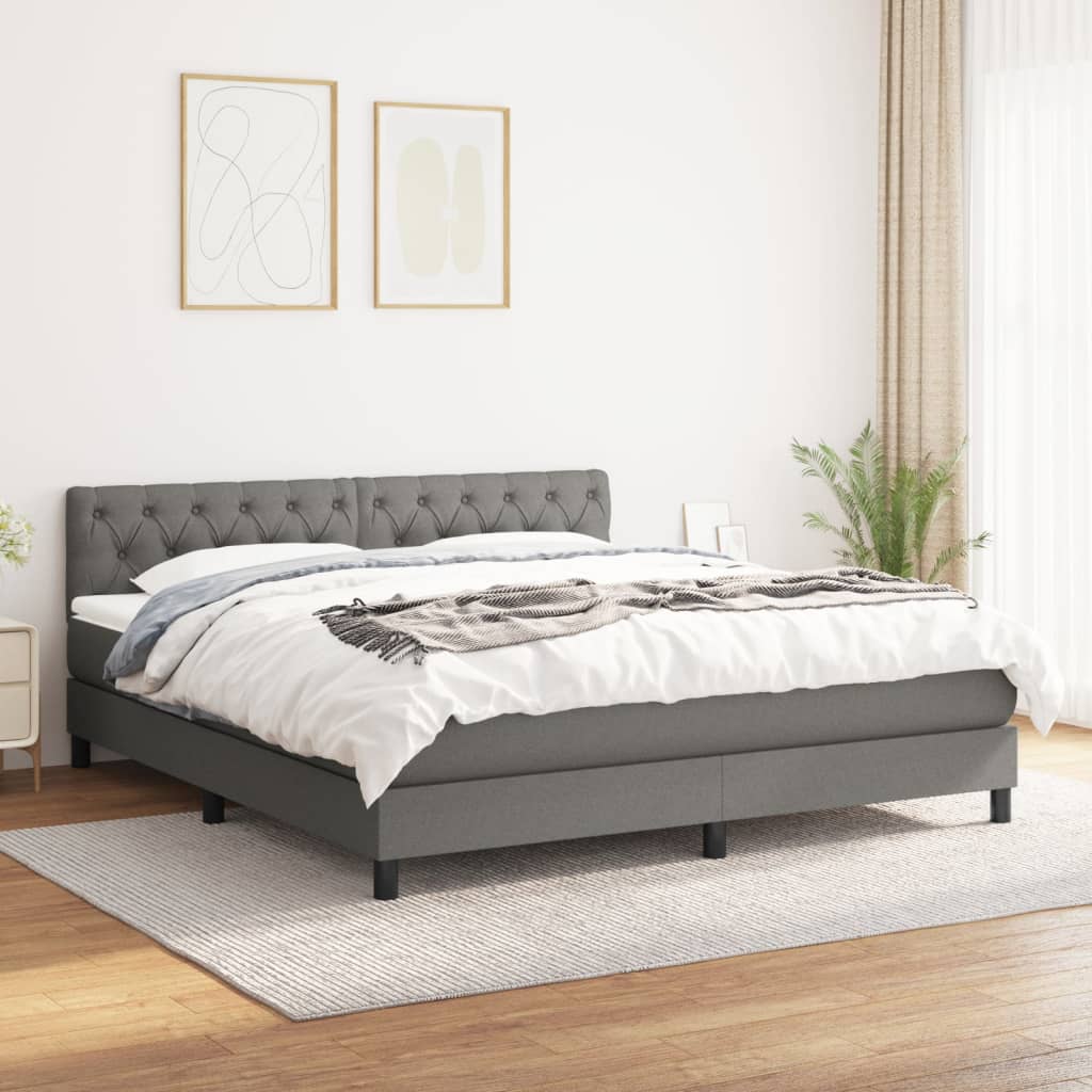 Box Spring Postel S Matrací Textil Tmavě Šedá
