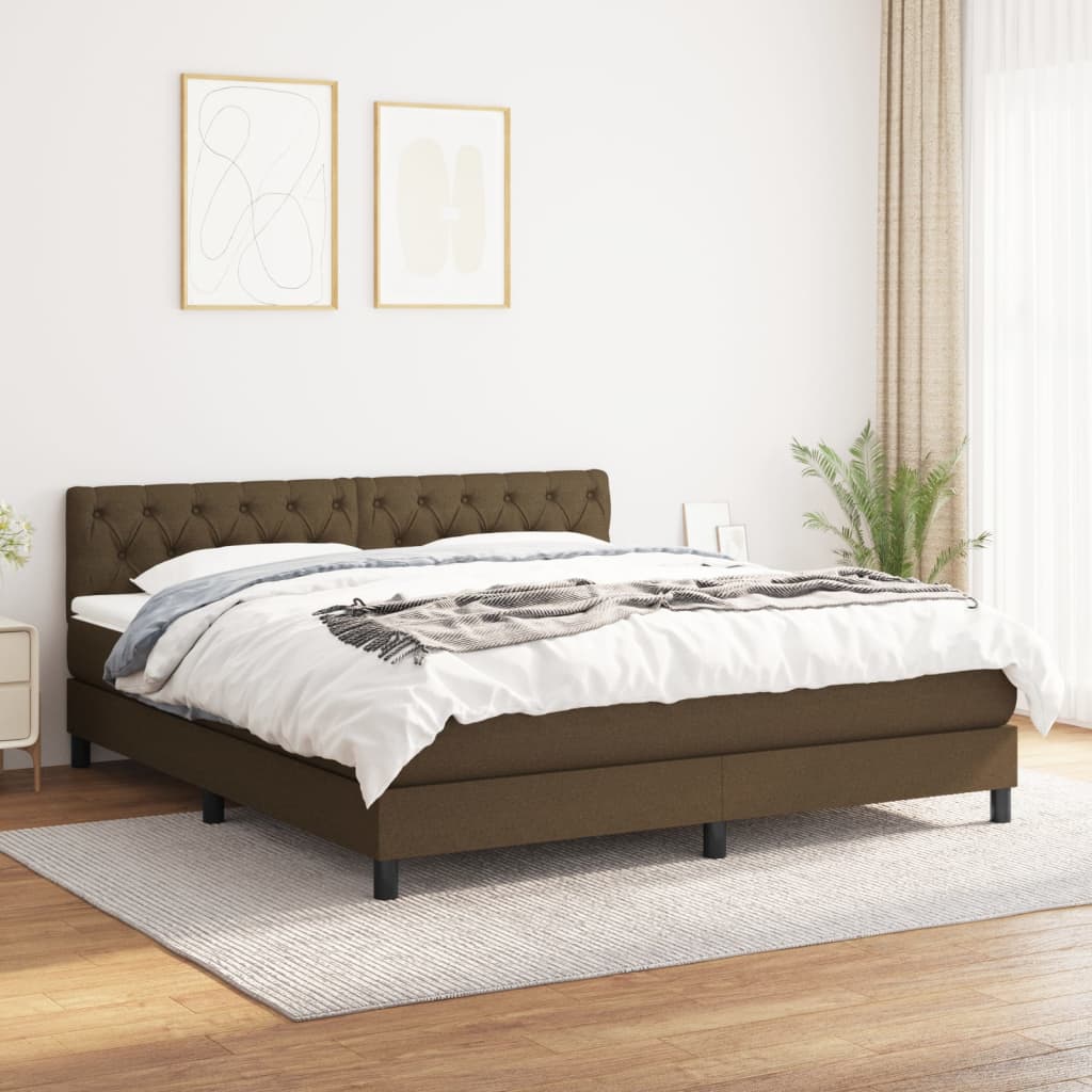 Box Spring Postel S Matrací Textil Tmavě Hnědá