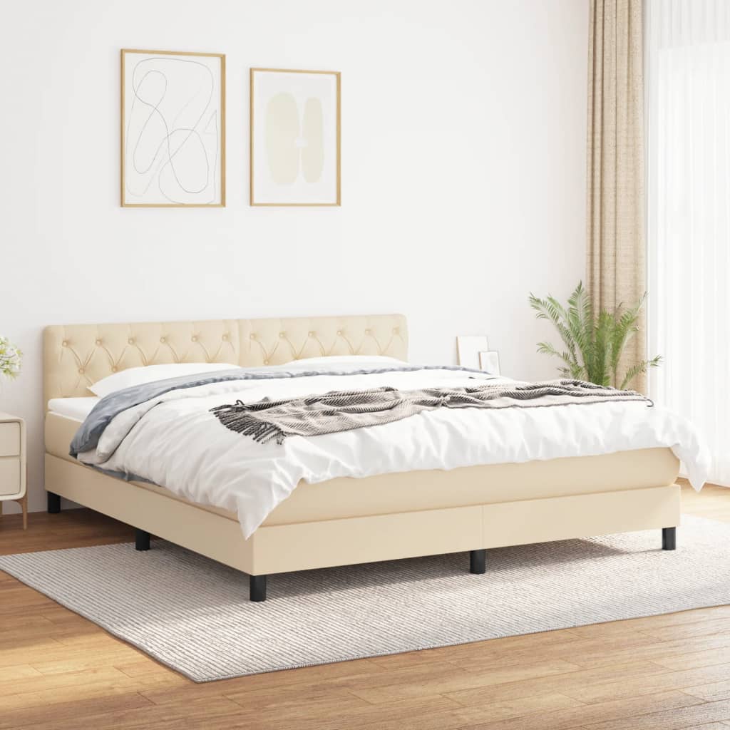 Box Spring Postel S Matrací Textil Krémová