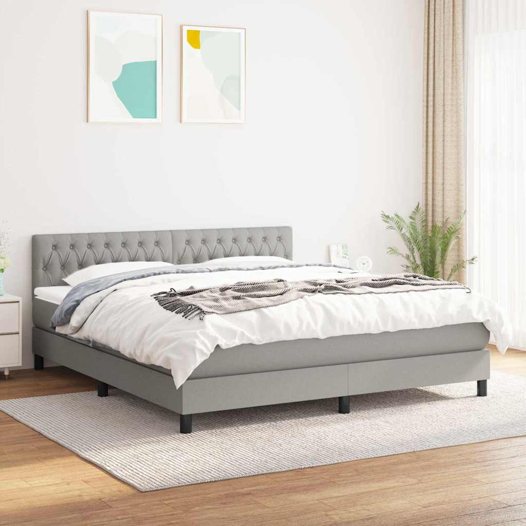 Box Spring Postel S Matrací Textil Světle Šedá