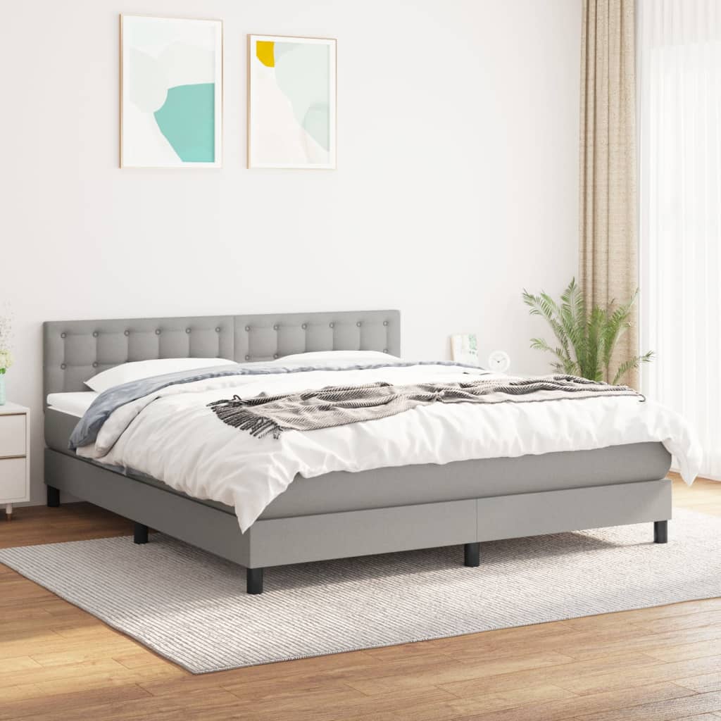 Box Spring Postel S Matrací Textil Světle Šedá