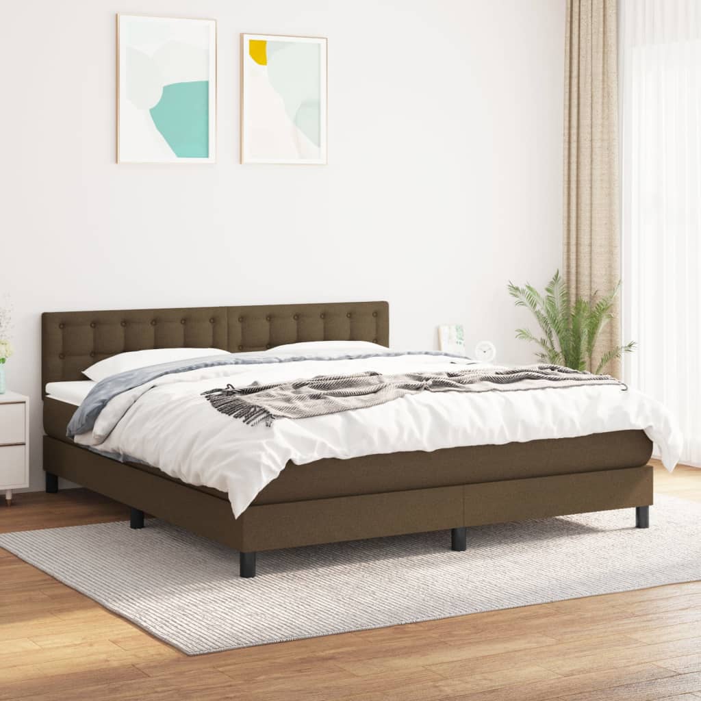 Box Spring Postel S Matrací Textil Tmavě Hnědá