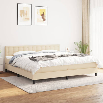 Box Spring Postel S Matrací Textil Krémová