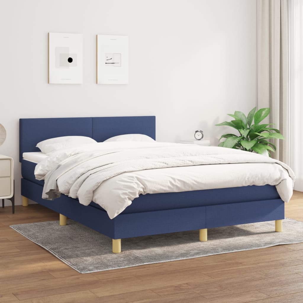 Box Spring Postel S Matrací Textil Modrá