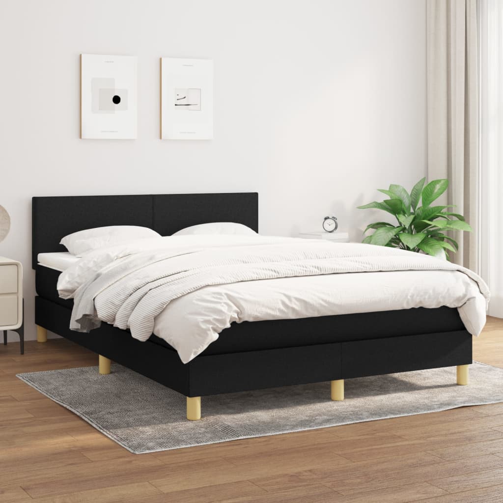Box Spring Postel S Matrací Černá Textil Černá