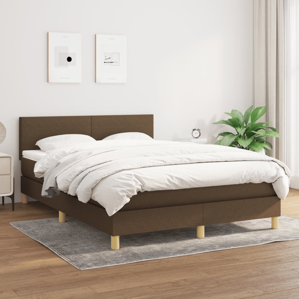 Box Spring Postel S Matrací Textil Tmavě Hnědá