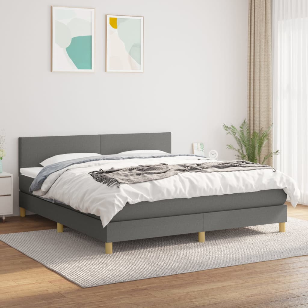 Box Spring Postel S Matrací Tmavě Šedý Textil Tmavě Šedá
