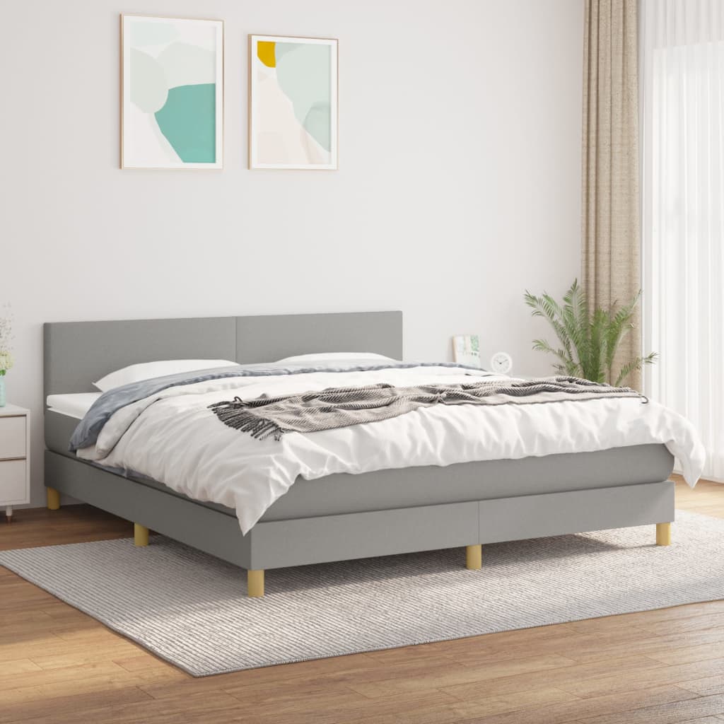 Box Spring Postel S Matrací Textil Světle Šedá