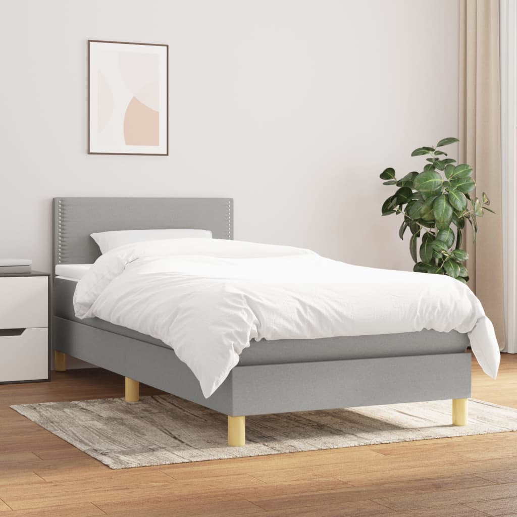 Box Spring Postel S Matrací Textil Světle Šedá