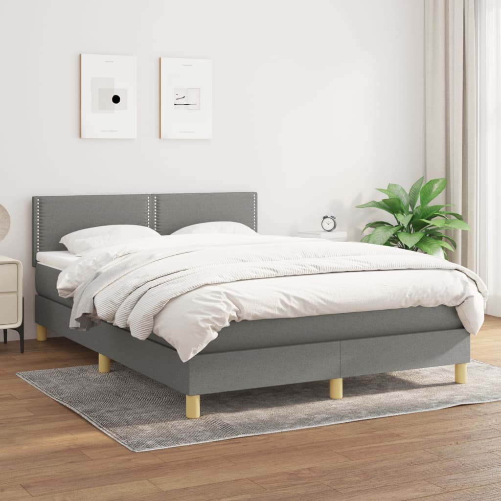 Box Spring Postel S Matrací Tmavě Šedý Textil Tmavě Šedá