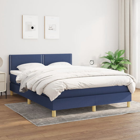 Box Spring Postel S Matrací Textil Modrá
