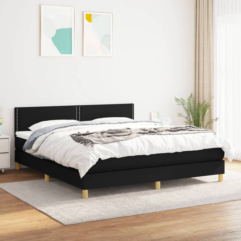 Box Spring Postel S Matrací Černá Textil Černá