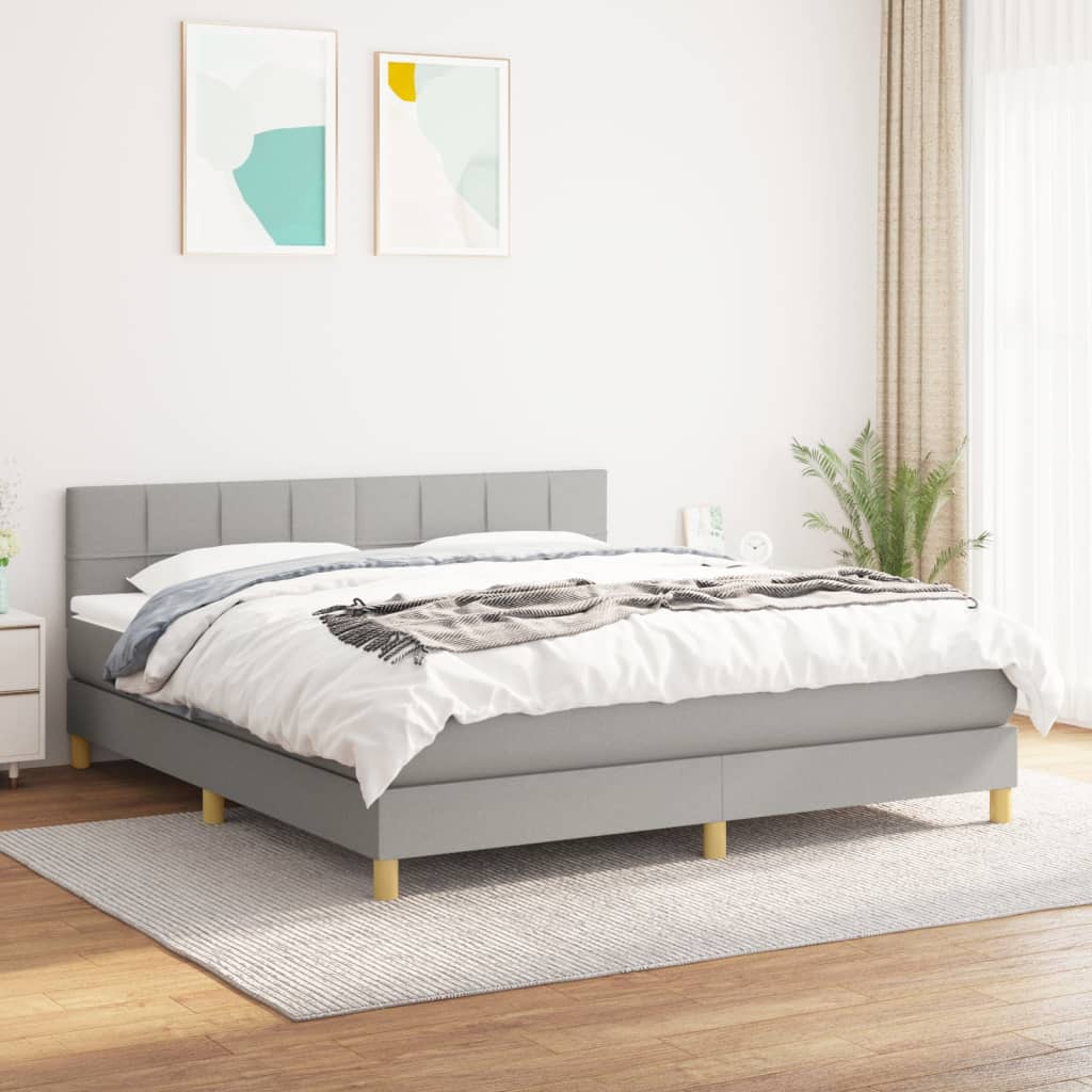 Box Spring Postel S Matrací Textil Světle Šedá