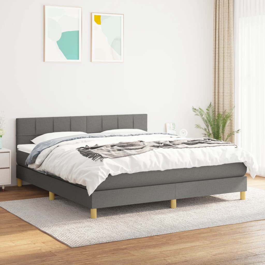 Box Spring Postel S Matrací Tmavě Šedý Textil Tmavě Šedá