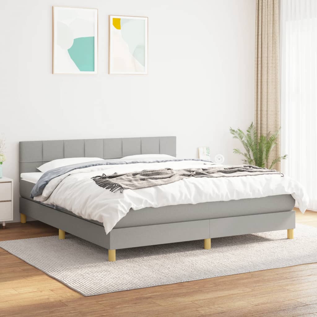 Box Spring Postel S Matrací Textil Světle Šedá