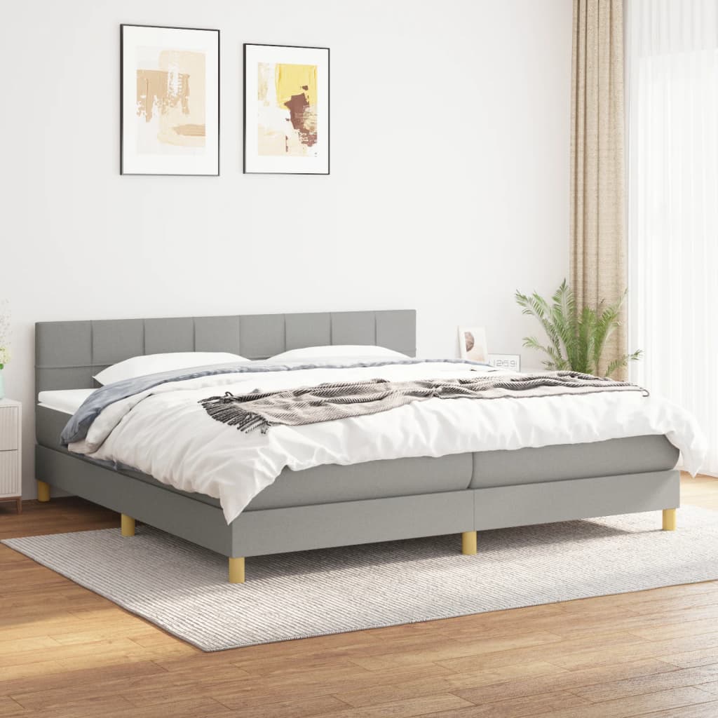 Box Spring Postel S Matrací Textil Světle Šedá