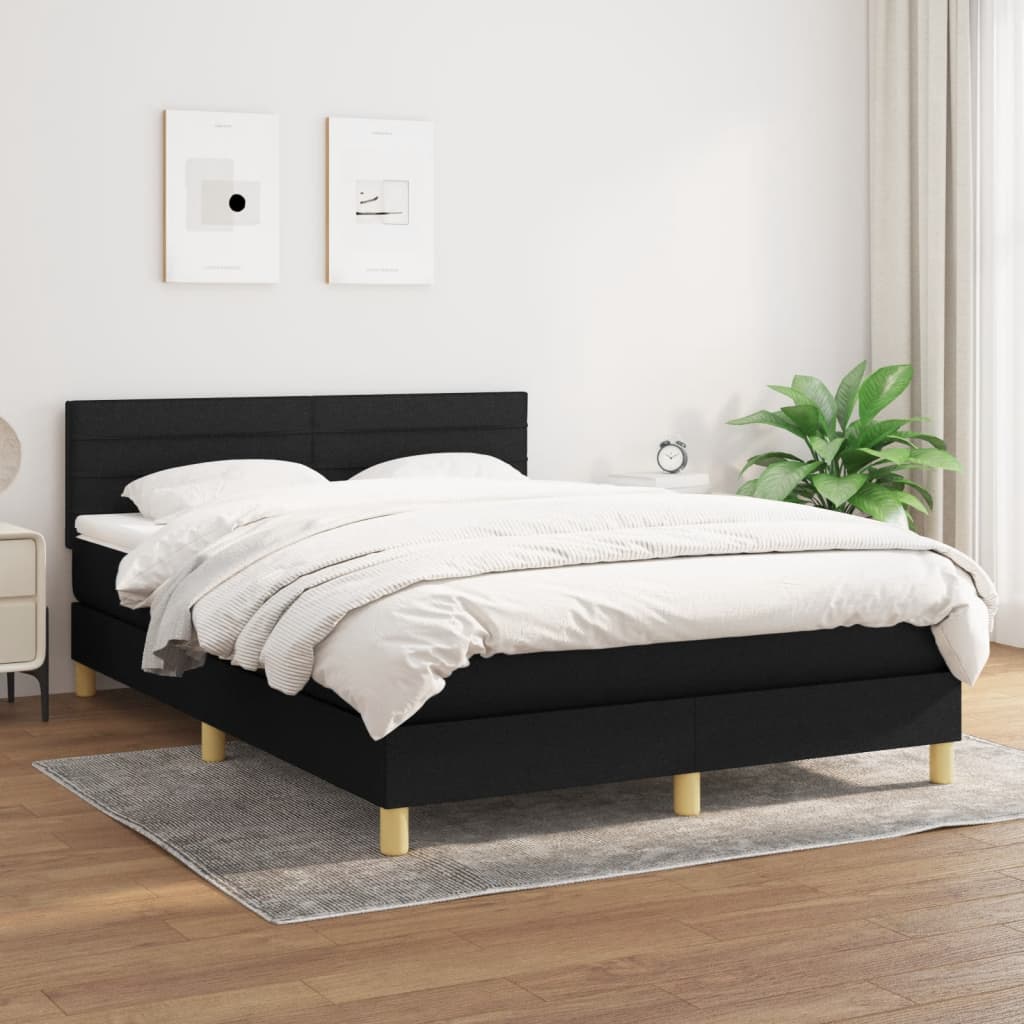 Box Spring Postel S Matrací Černá Textil Černá
