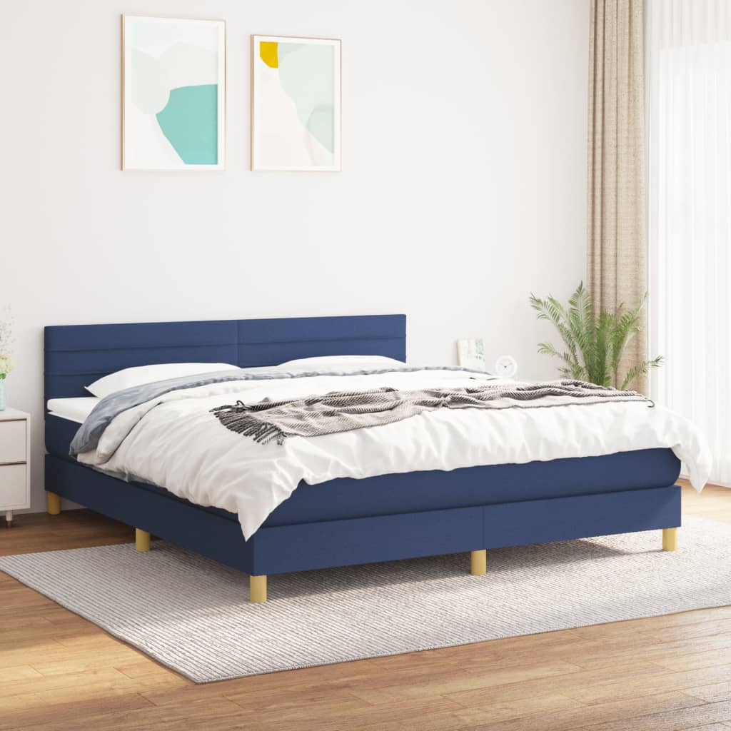 Box Spring Postel S Matrací Textil Modrá