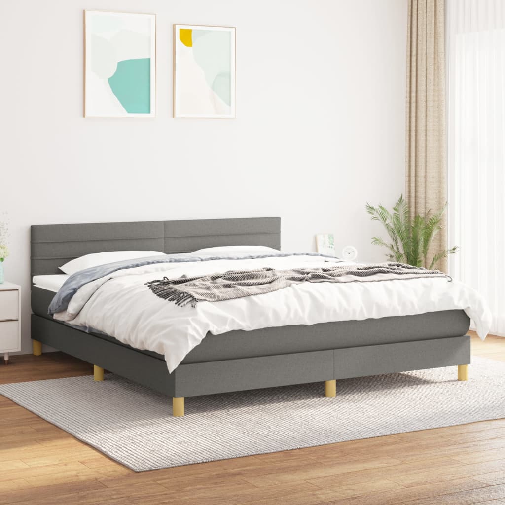 Box Spring Postel S Matrací Tmavě Šedý Textil Tmavě Šedá