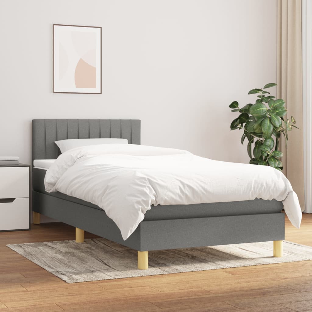 Box Spring Postel S Matrací Tmavě Šedý Textil Tmavě Šedá