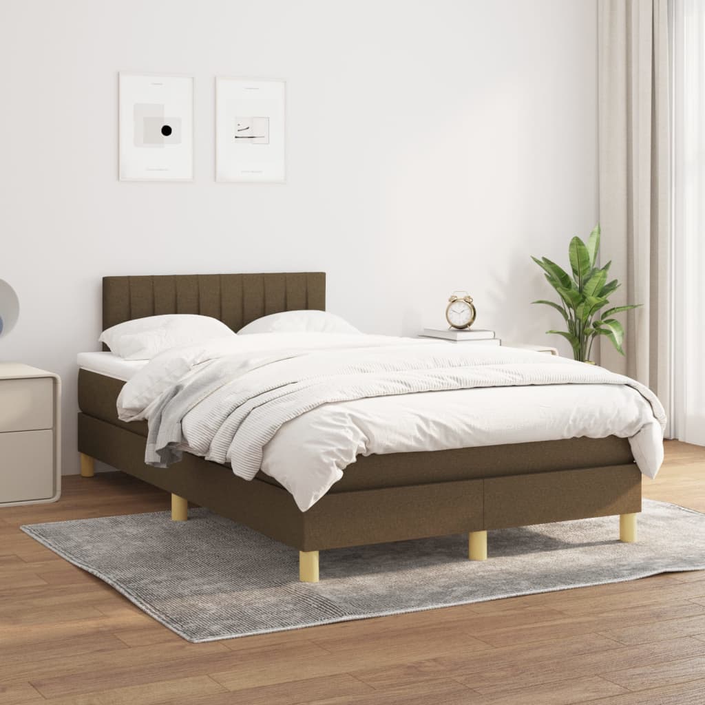 Box Spring Postel S Matrací Textil Tmavě Hnědá