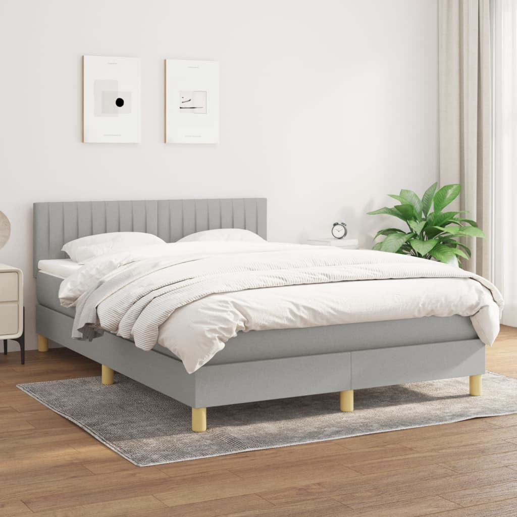Box Spring Postel S Matrací Textil Světle Šedá