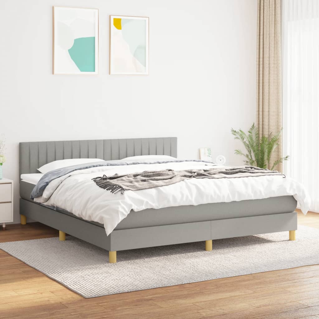 Box Spring Postel S Matrací Textil Světle Šedá