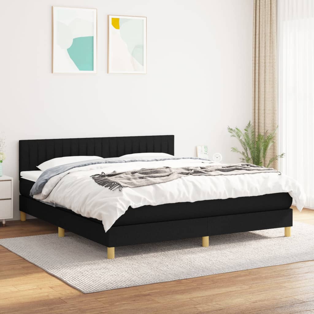 Box Spring Postel S Matrací Černá Textil Černá