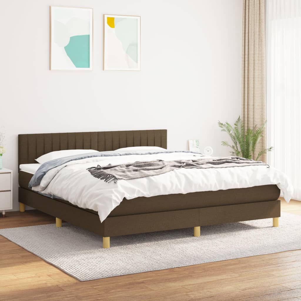 Box Spring Postel S Matrací Textil Tmavě Hnědá