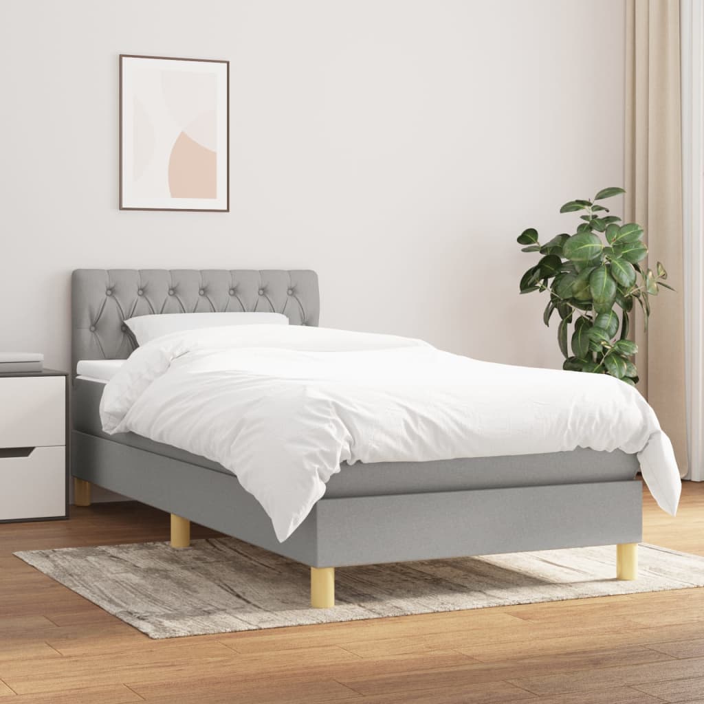 Box Spring Postel S Matrací Textil Světle Šedá