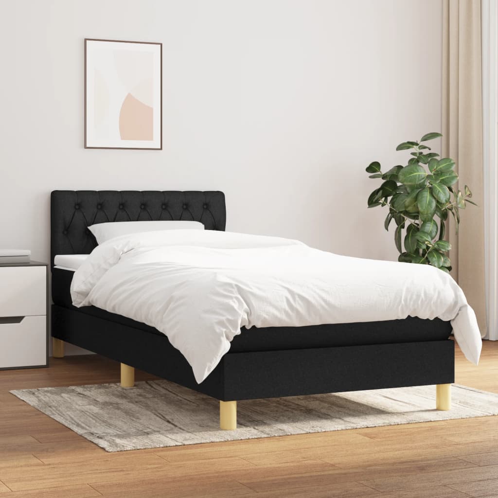 Box Spring Postel S Matrací Černá Textil Černá