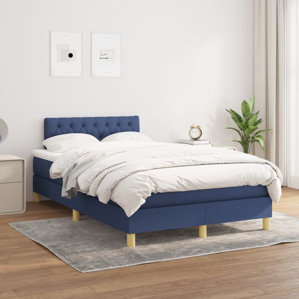 Box Spring Postel S Matrací Textil Modrá