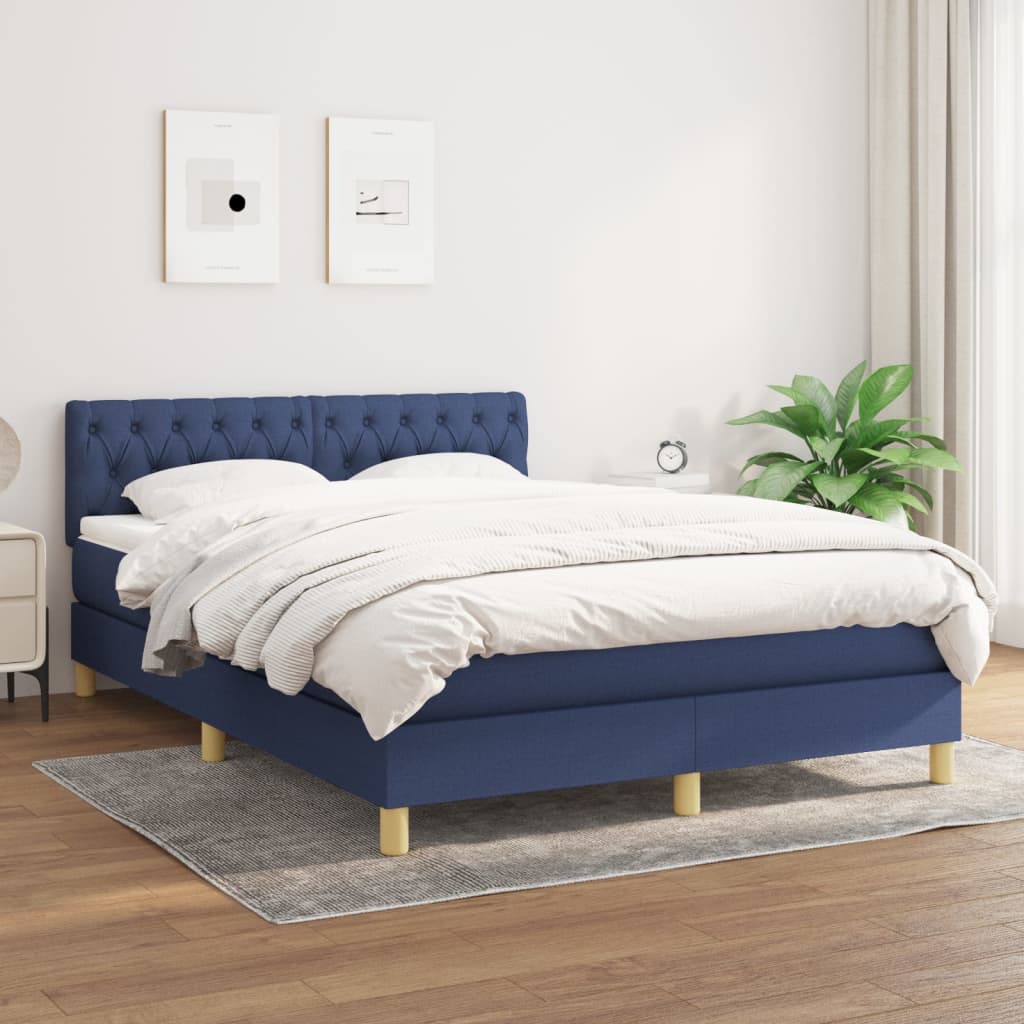 Box Spring Postel S Matrací Textil Modrá