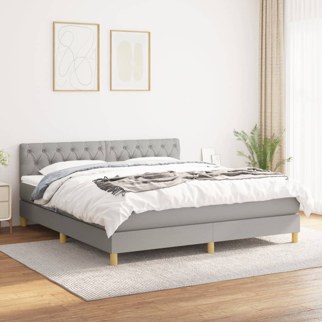 Box Spring Postel S Matrací Textil Světle Šedá