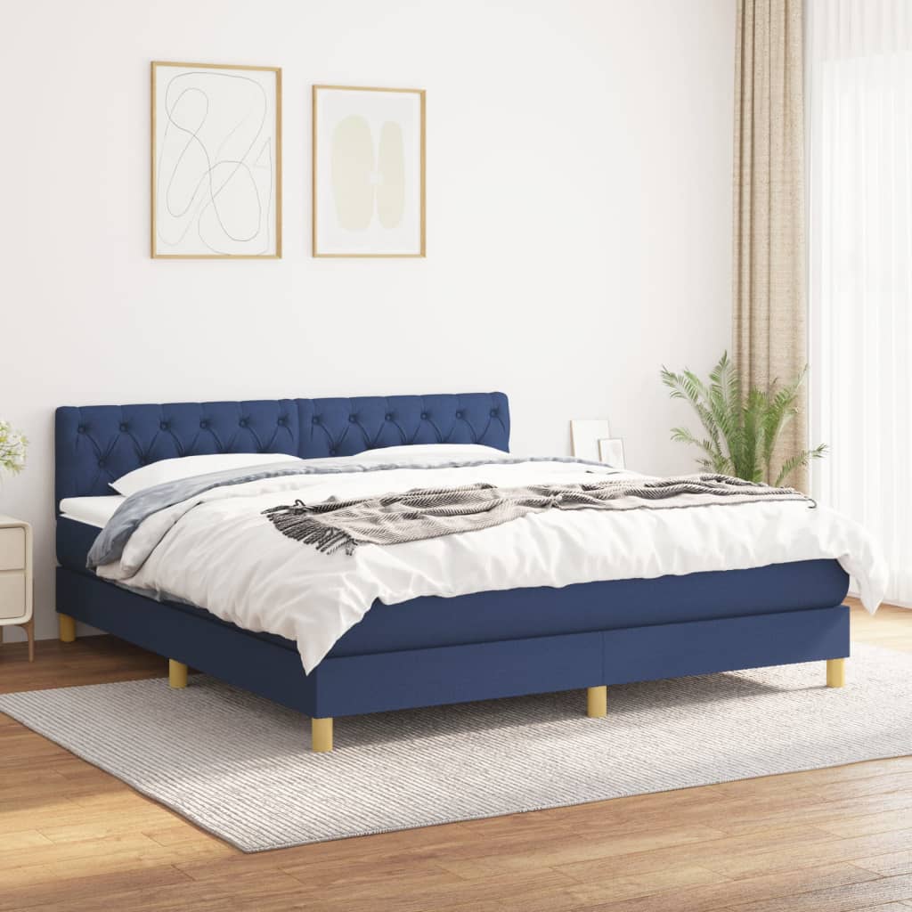 Box Spring Postel S Matrací Textil Modrá