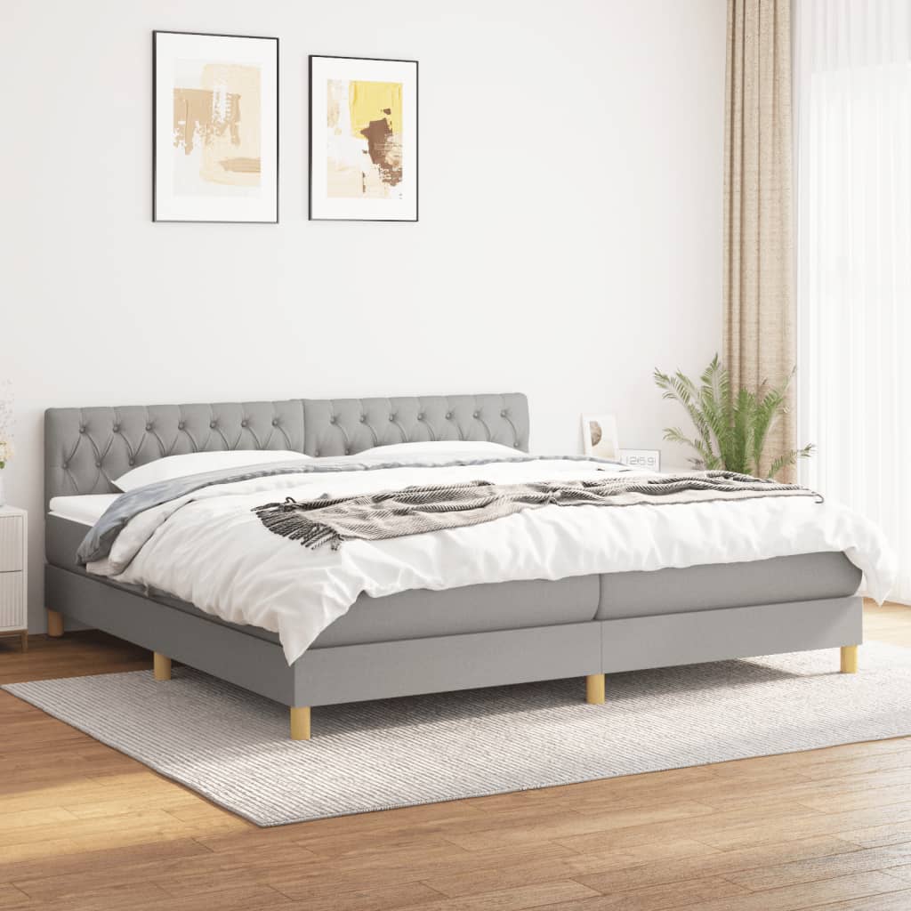 Box Spring Postel S Matrací Textil Světle Šedá