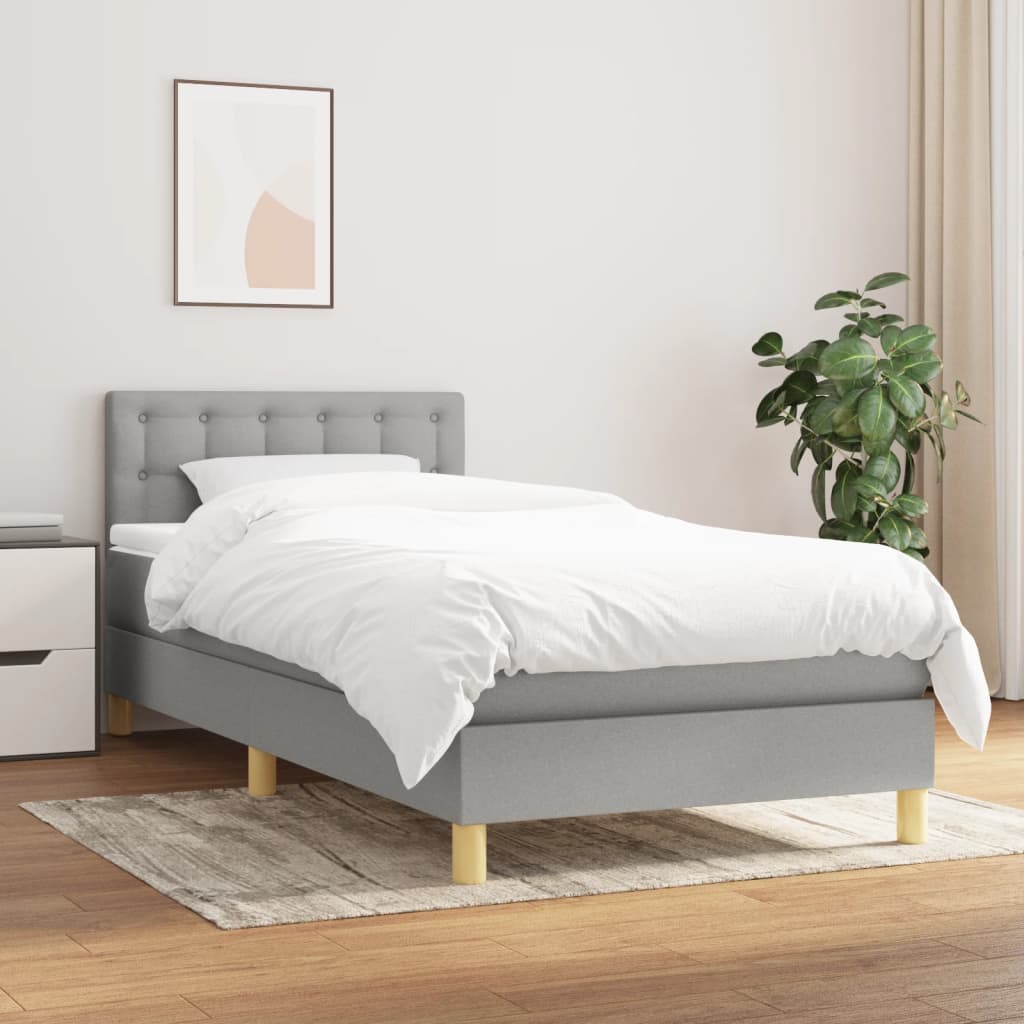Box Spring Postel S Matrací Textil Světle Šedá