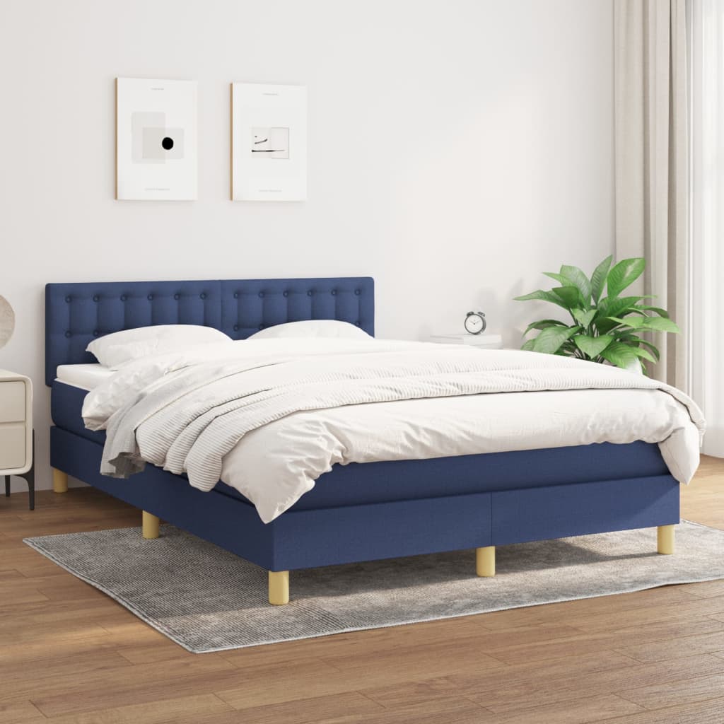 Box Spring Postel S Matrací Textil Modrá
