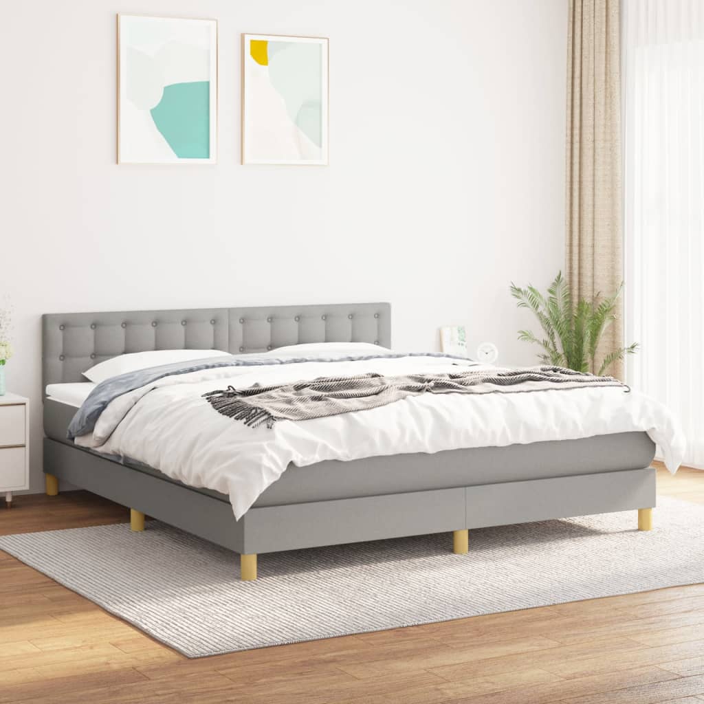 Box Spring Postel S Matrací Textil Světle Šedá