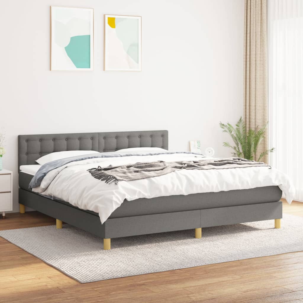 Box Spring Postel S Matrací Tmavě Šedý Textil Tmavě Šedá