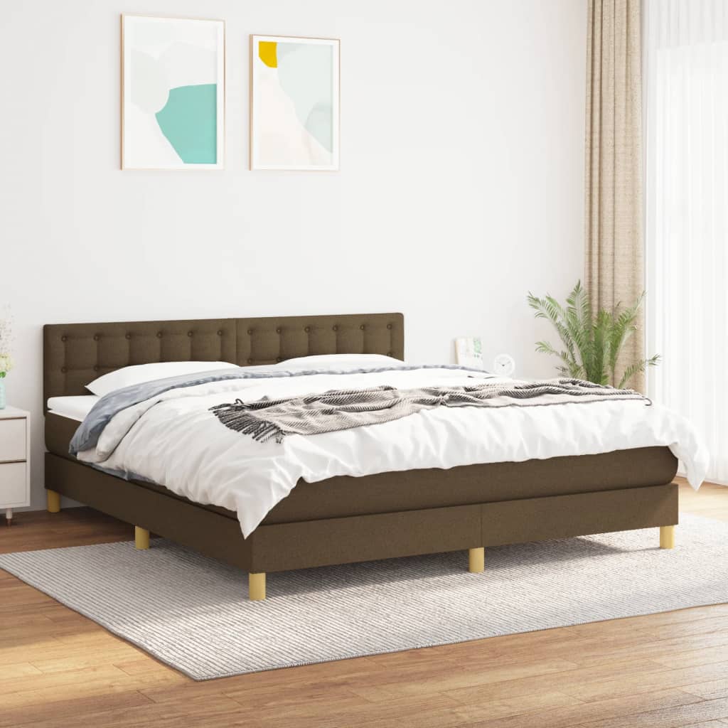 Box Spring Postel S Matrací Textil Tmavě Hnědá