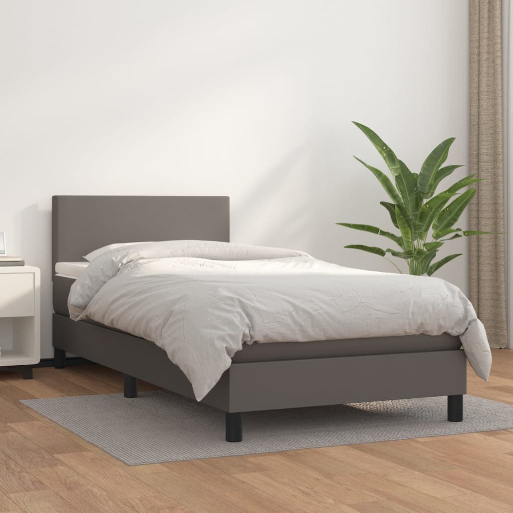 Box Spring Postel S Matrací Šedá Umělá Kůže Šedá