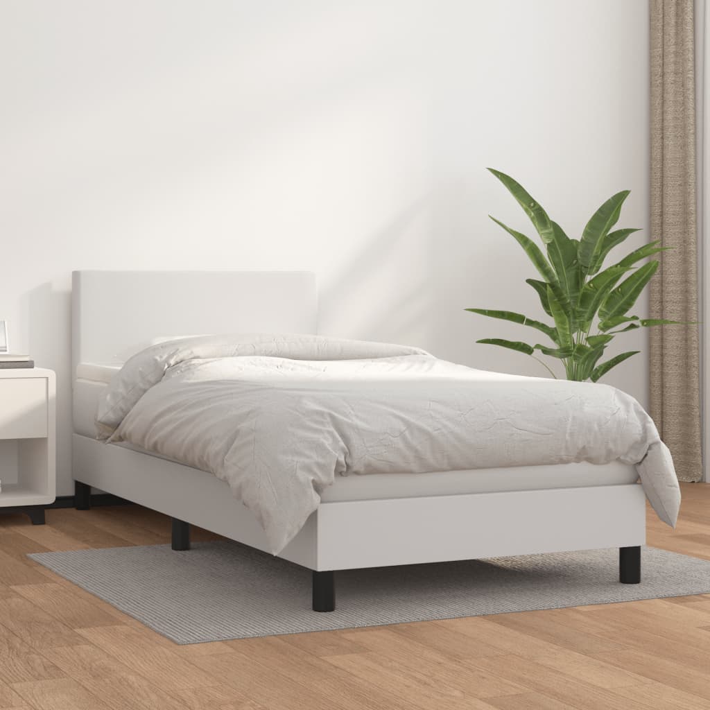 Box Spring Postel S Matrací Umělá Kůže Bílá