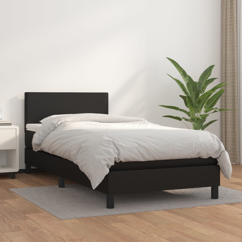 Box Spring Postel S Matrací Černá Umělá Kůže Černá