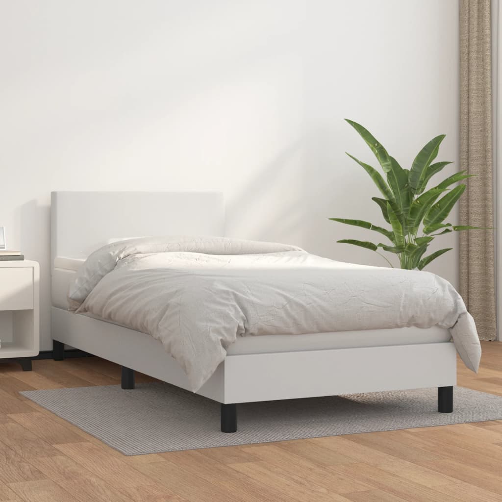 Box Spring Postel S Matrací Umělá Kůže Bílá