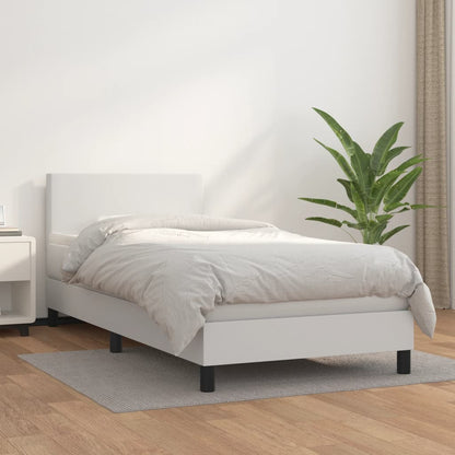 Box Spring Postel S Matrací Umělá Kůže Bílá