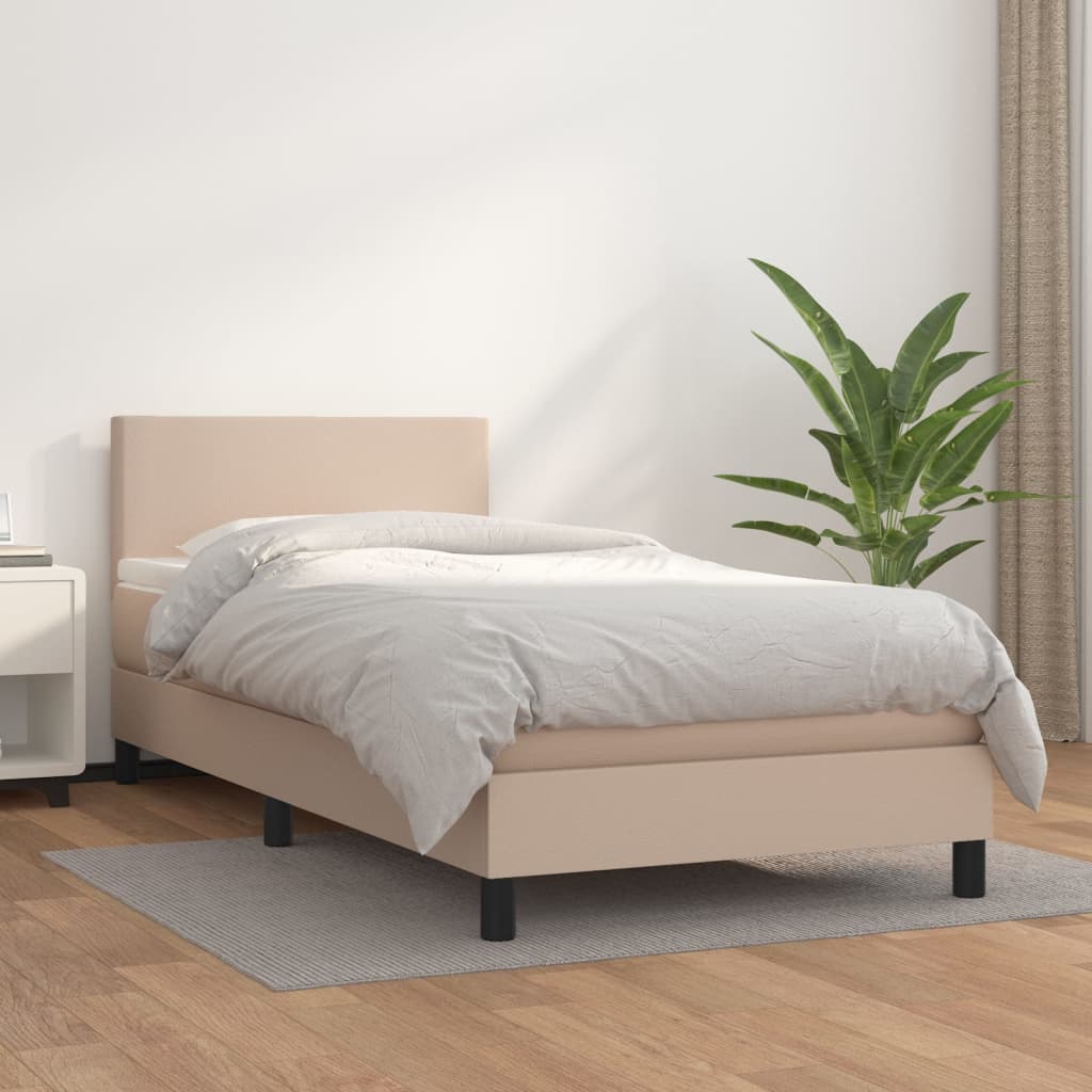 Box Spring Postel S Matrací Cappuccino 90X200 Cm Umělá Kůže